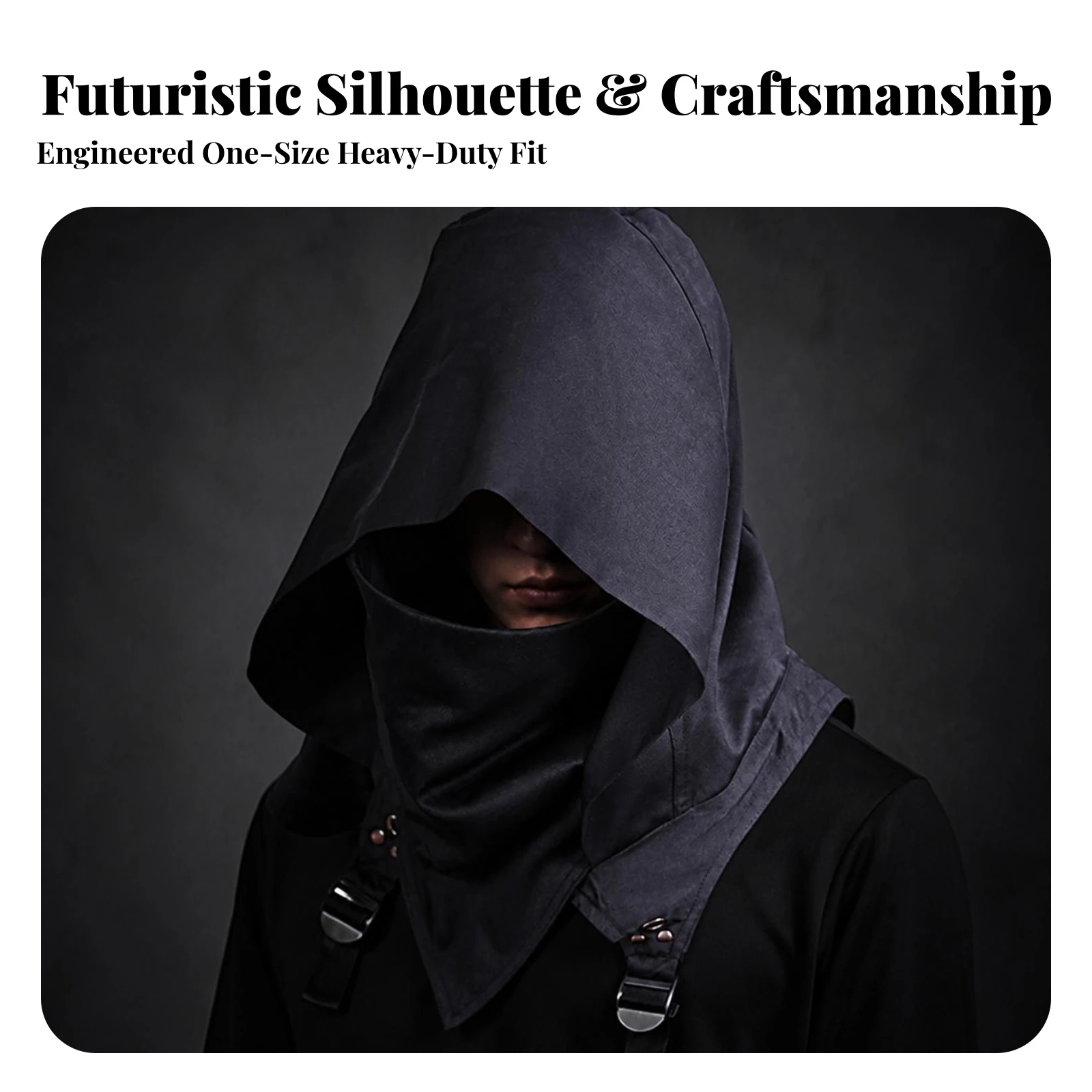 Cosplay Hood Futuristic Cloak Hat with Straps Costume Cowl Vintage Hooded Cape Soft for Cosplayers, Halloween