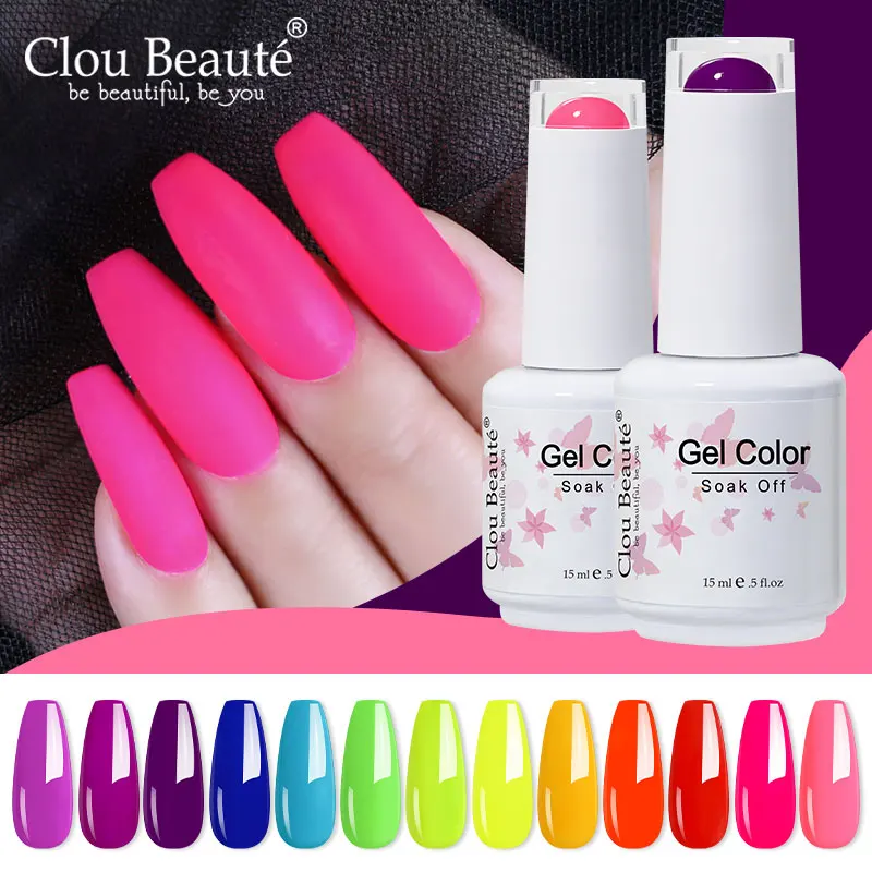 Clou Beauté – Vernis à Ongle Gel Semi-Permanent UV, de Couleur Néon, Accessoire en Laque, à Tremper, de Forme Organique