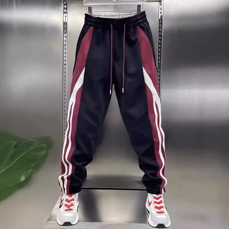 

Men's Loose Fit Thiened Fce-lined Dstring Waist Casual Pants Autumn Winter Large Size 35kg Japanese Sle Striped Co...