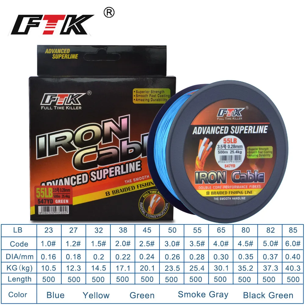 FTK Brand Fishing Line 150M 300M 500M 8 Strands Braided Fishing Line Multifilament PE Line 23-85LB