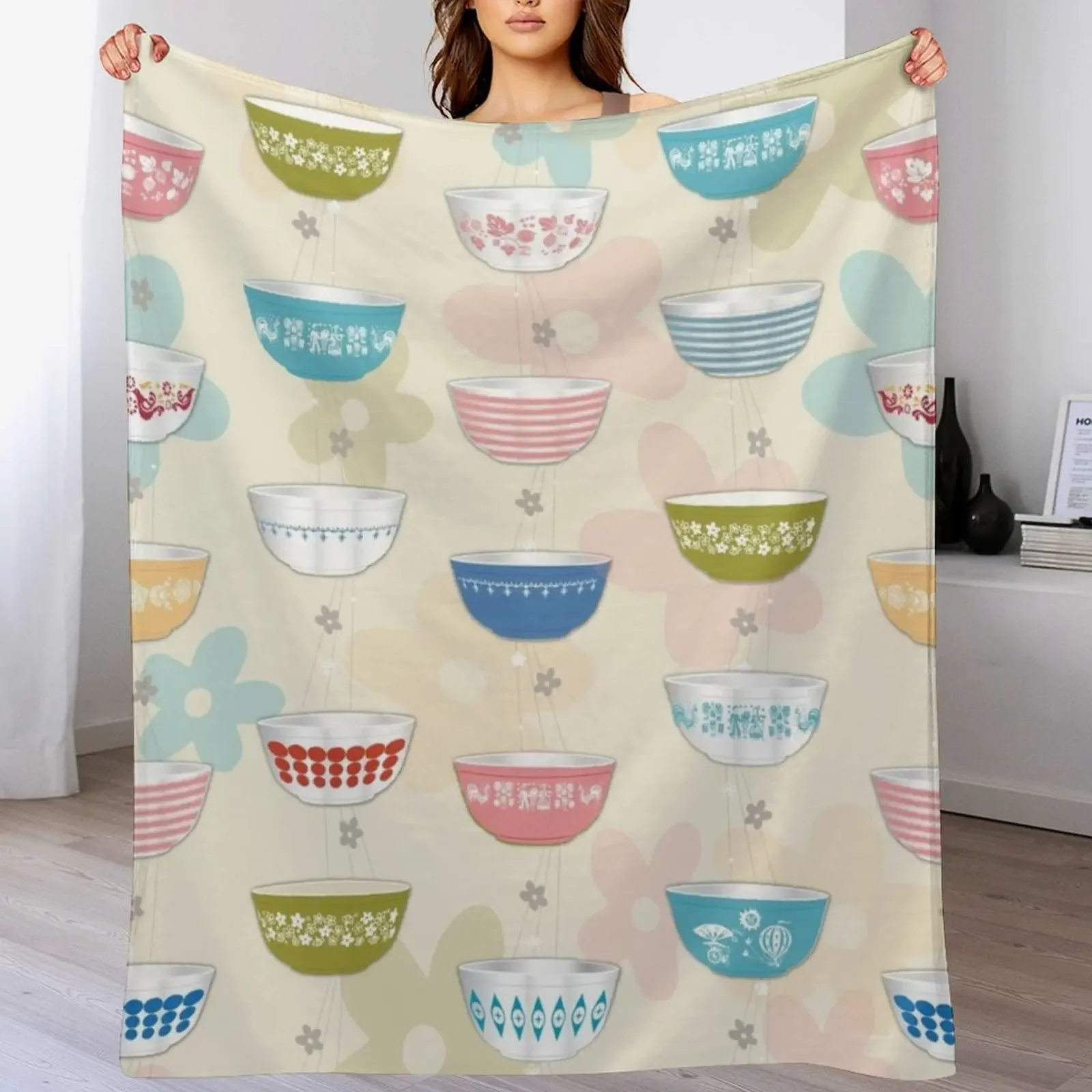 Vintage Pyrex Bowls Collection Throw Blanket Warm Comfortable Blanket for Office Napping