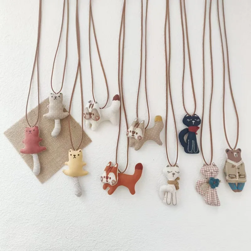 Cartoon Cotton Linen Animal Pendant Necklace Handmade Creative Versatile Artistic Jewelry for Women Daily Wear Cute Accessories