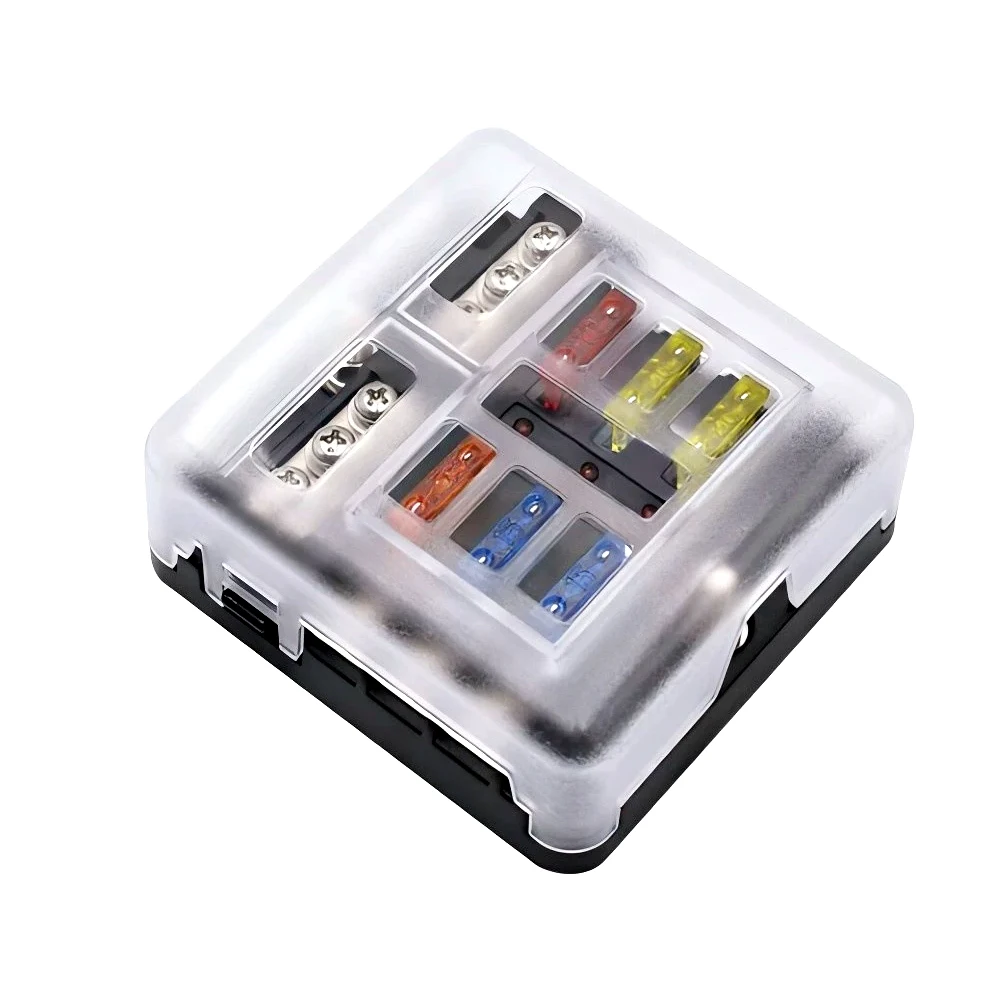 6/12  Way Blade Fuse Box LED Warning Indicator 12V 24V 32V DC Power Distribution Block with Plastic Cover for Car Truck Boat RV