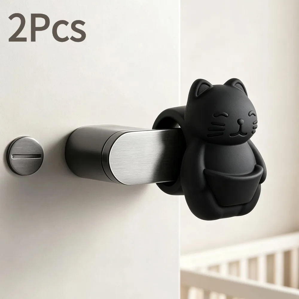 Lucky Cat Door Stopper Silicone Door Handle Anti-Collision Pad Wall Protector No Drill Mute Buffer Door Bumper  For Home 2Pcs