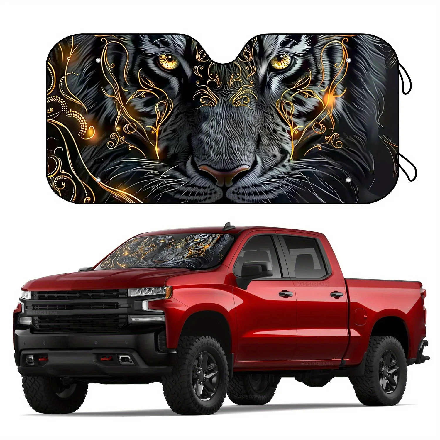 Tiger with Golden Eyes Design RV Windshield Sun Shade UV Protection Foldable with 4 Free Suction Cups for Trucks SUVs