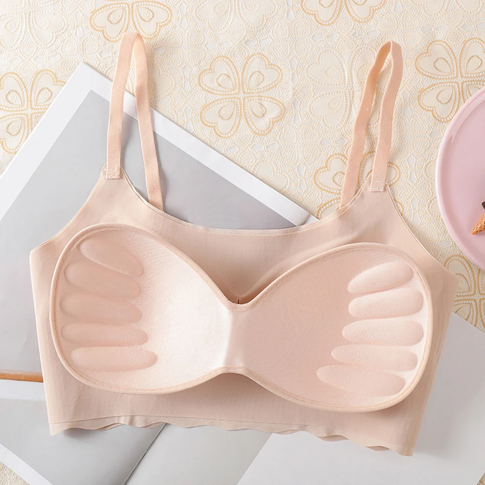 Reggiseni sportivi da donna senza tracce ed eleganti in seta ghiacciata con scollo all'americana e senza ferretto per il riposo del sonno e le attività fisiche leggere