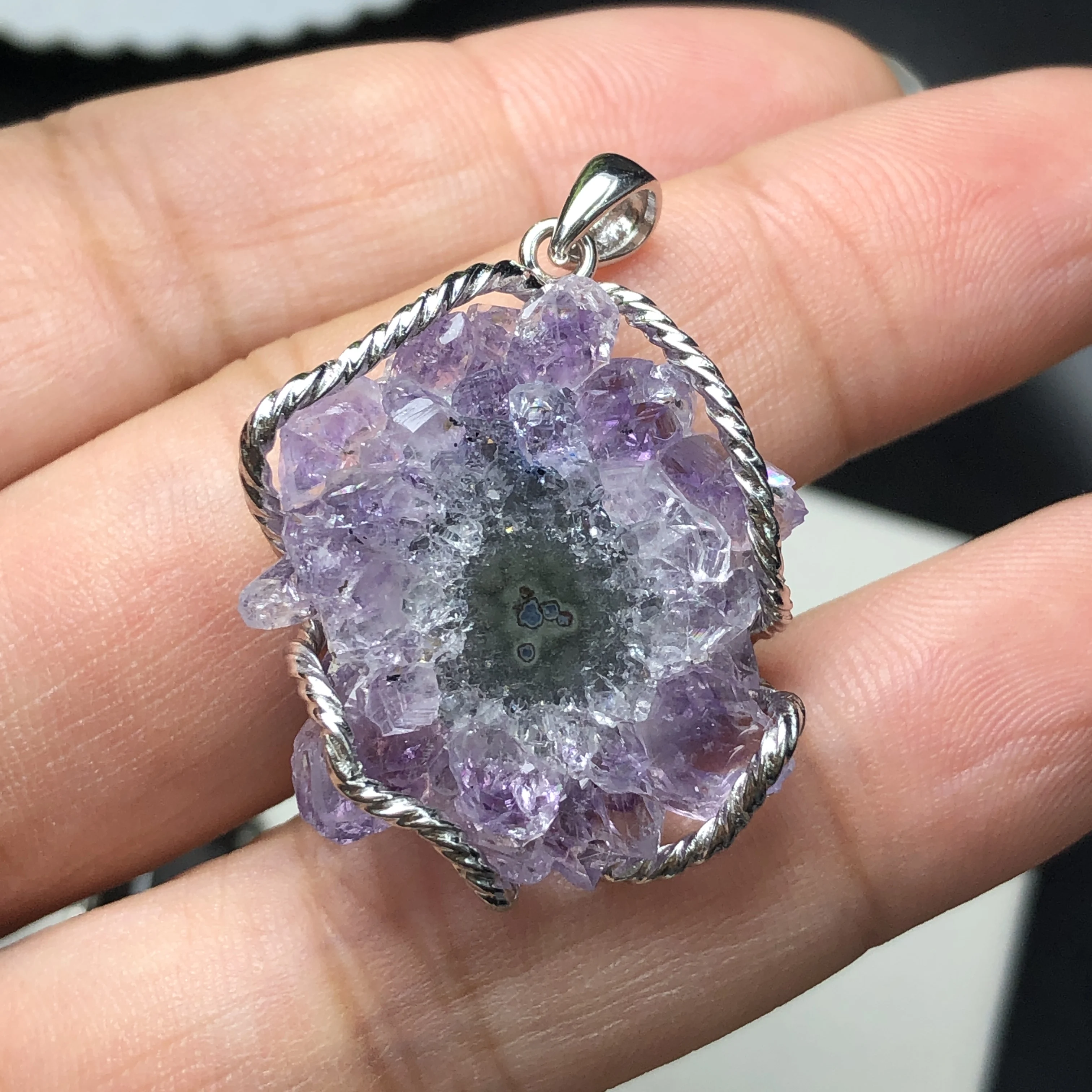 

1Pc Natural Raw Rough Amethyst Flower Pendant 925 Sterling Silver Amethyst Slice Shape Reiki Healing Stone Jewelry Gift Women
