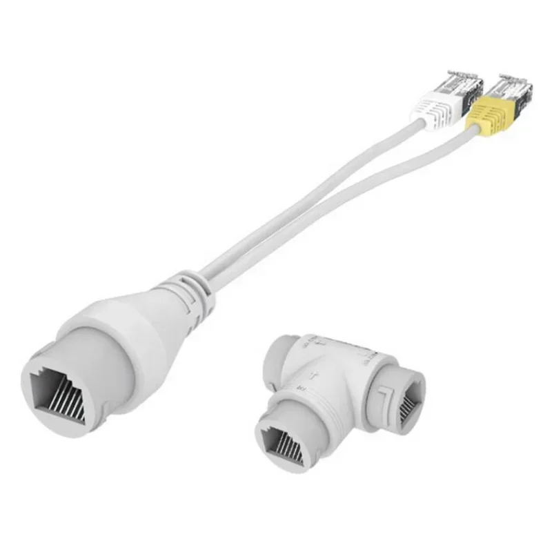 POE Splitter 2-in-1 Network Cabling Connector Three-way RJ45 Connector for Security Camera install