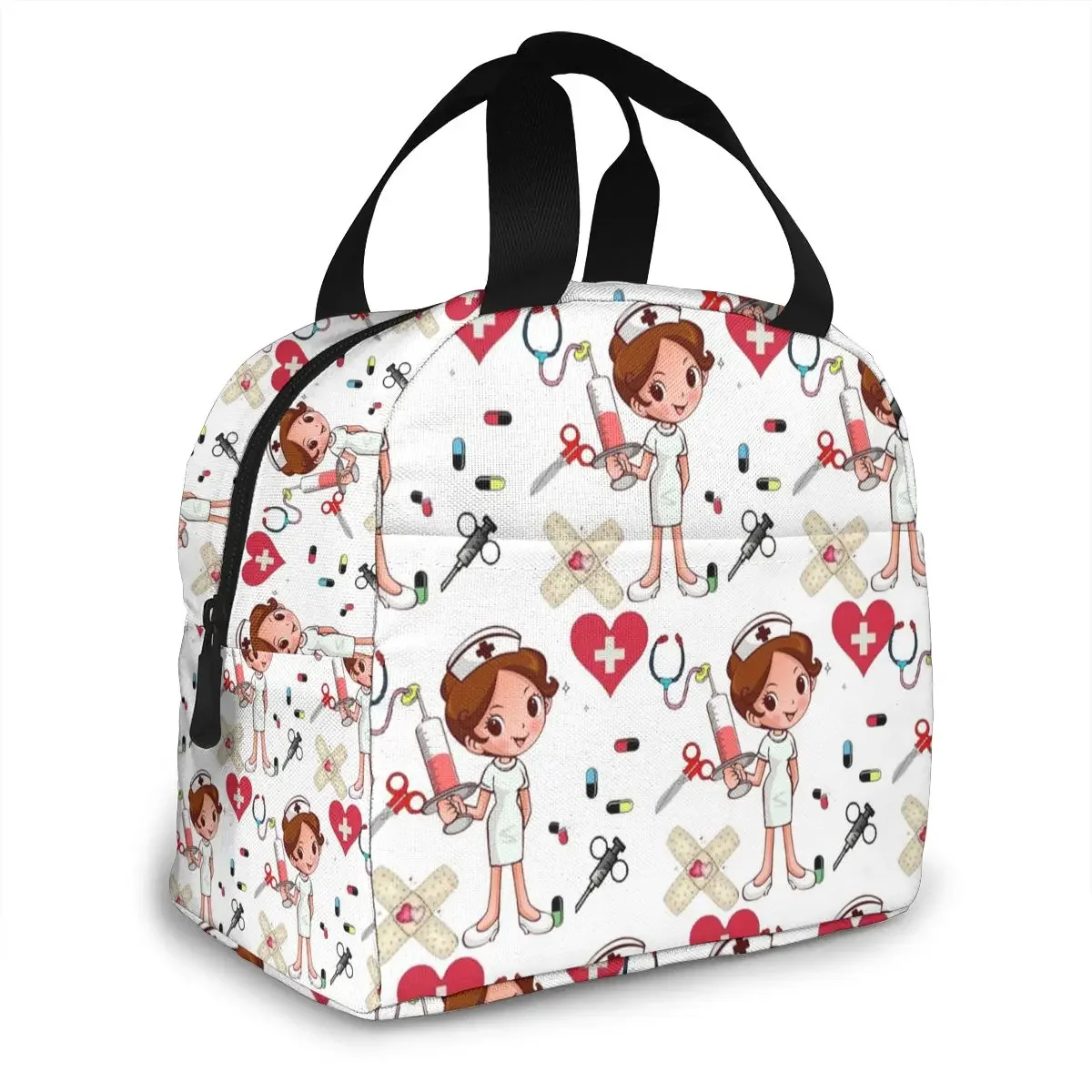 Portable Lunch Bag Cartoon Nurse Pattern Thermal Insulated Lunch Tote Cooler Handbag Bento Pouch Container School Food Bags