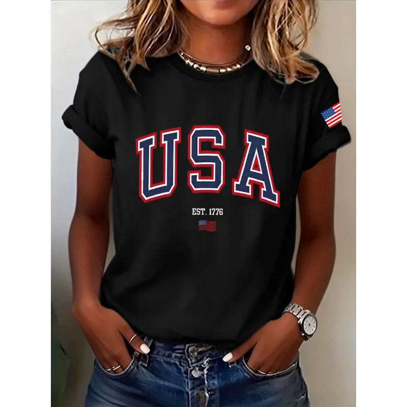 ilstile 250 Years of America 1776-2026 Independence Day Women's Print T-Shirts Summer Short Sleeve T Shirt Casual Tops Tees