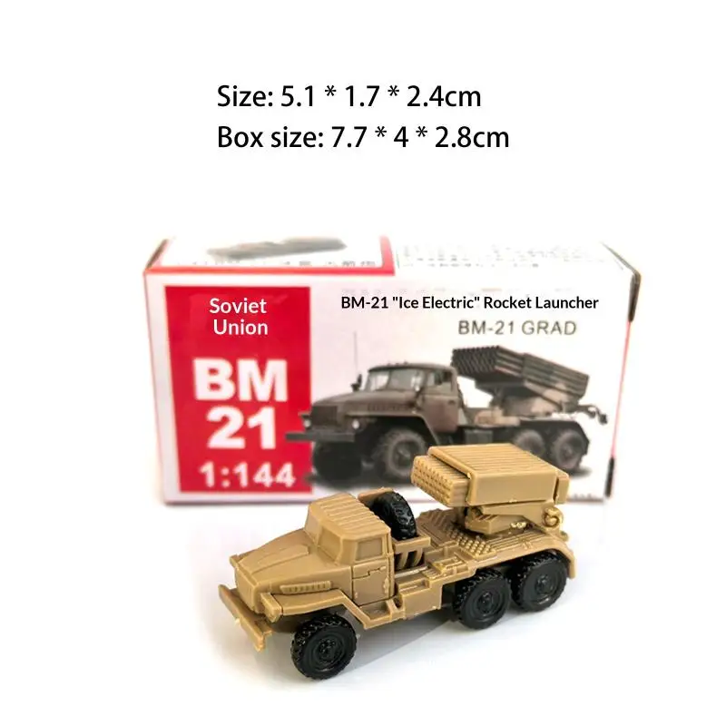 Ensemble de modèles militaires à l'échelle 1/144 - 4 pièces - Fusée à grêle soviétique BM21 coulissante, char italien Centaur B1, bille d'acier 4D