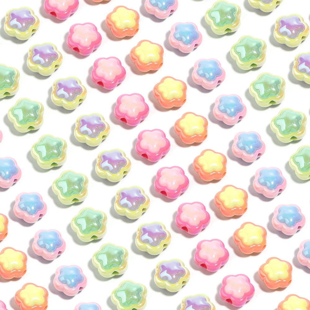 10pcs 17mm Acrylic Flower Bead Plated Color Large Hole Loose Beads for Jewelry Making DIY Bracelet Necklace Keychain Accessories
