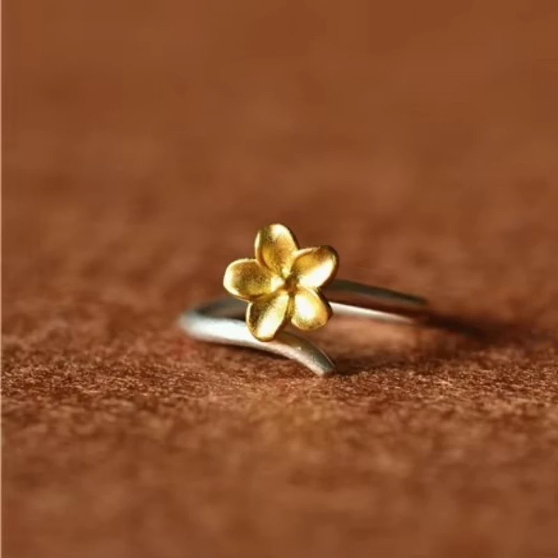 925 Sterling Silver Flowers gold Open Rings For Women Hypoallergenic Fashion Girl Sterling-silver-jewelry