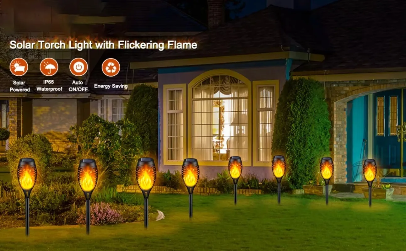 12 LED Solar Flame Torch Light  Waterproof Garden Decoration Yard Patio Floor Lamp Flickering Light Outdoor Solar Lights