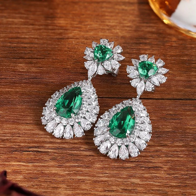 New Design 7.73ct Lab Grown Emerald Earrings S925 Silver Jewelry Feo Women