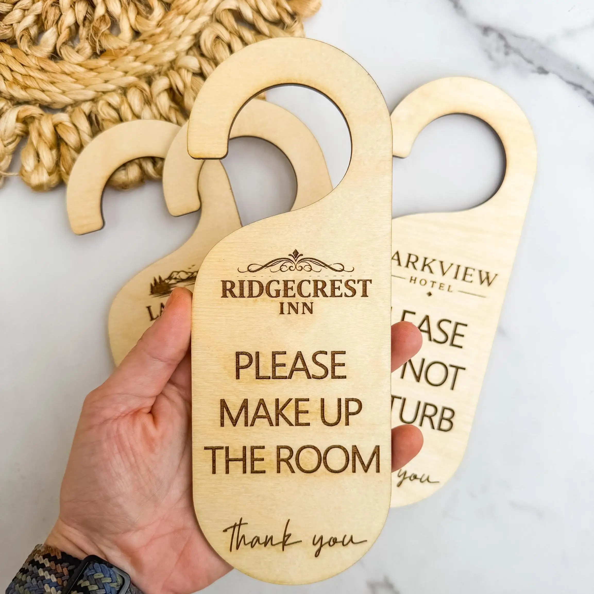 Custom Engraved Wood Door Hanger Sign, Hotel Do Not Disturb Door Tag, Personalized Wooden Room Hanging Sign for Guest Room - view 3
