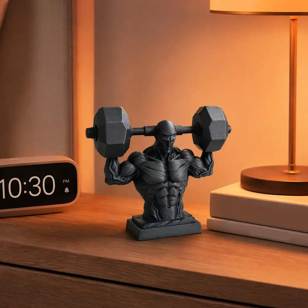 Fitness Muscle Sculpture Matte Black Gym Ornament 3d Printed Muscle Man Figurine Realistic Iron-lifting Gym Decor for Men