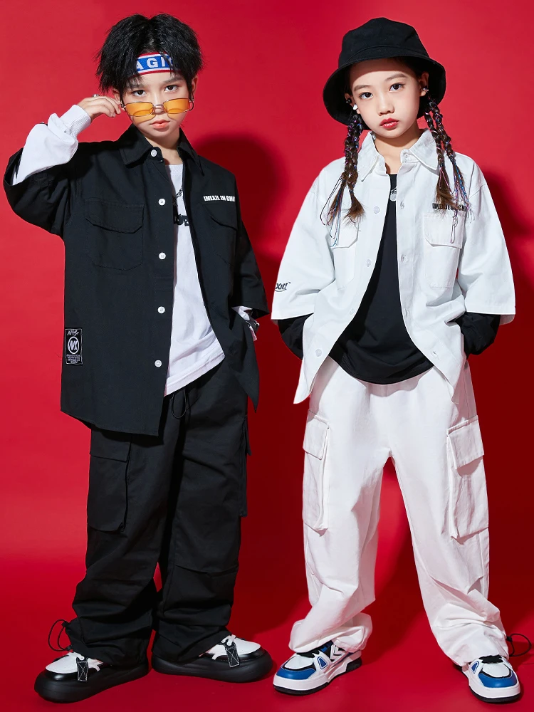 

Street Dance Kids Hip Hop Dance Costume Tooling Shirt Cargo Pants Girls Jazz Performance Clothing Boys Kpop Stage Outfit BL9729
