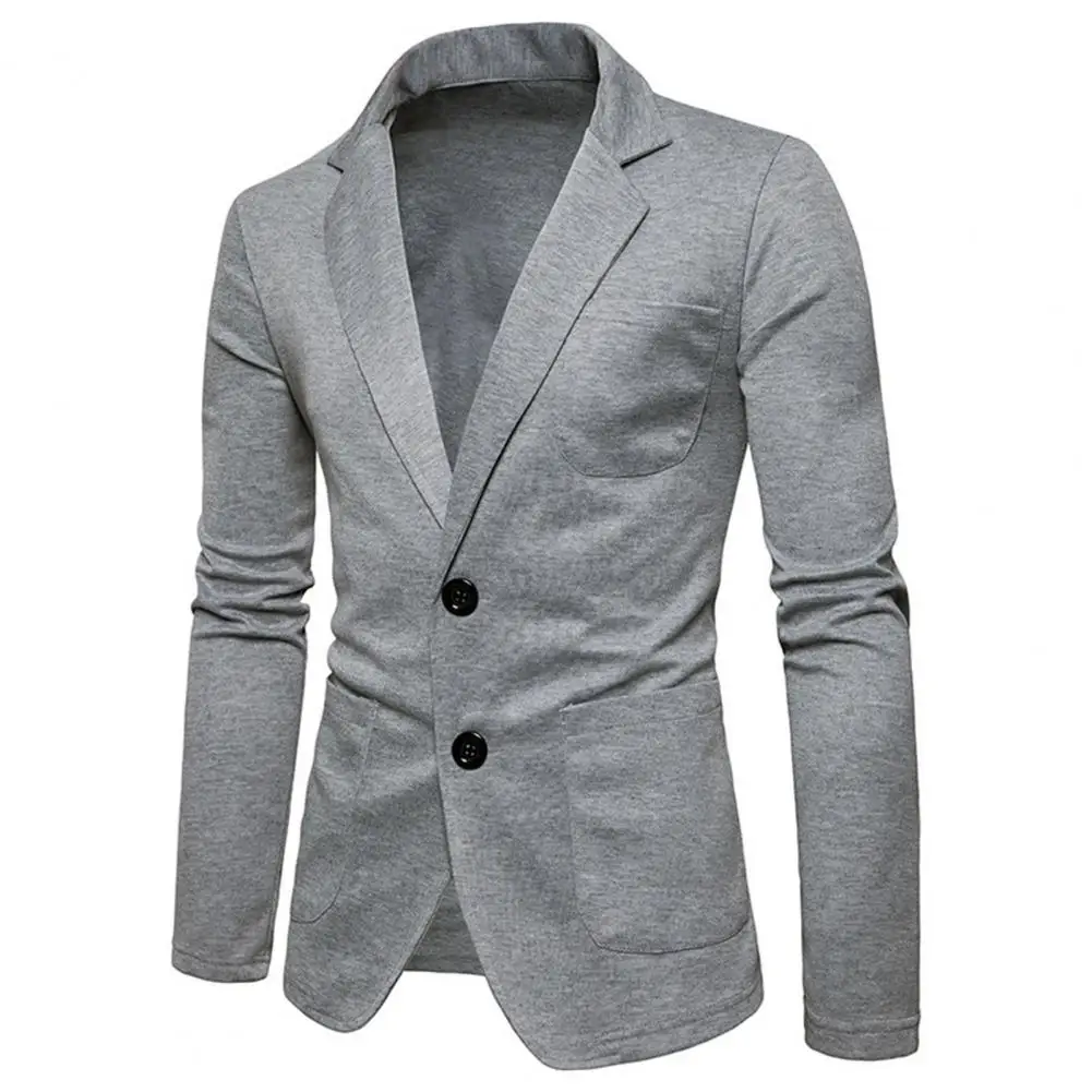 Business Blazer Cozy Men Blazer Formal Korean Style Two Buttons Suit Jacket Turndown Collar Single Breasted Men Suit Coat