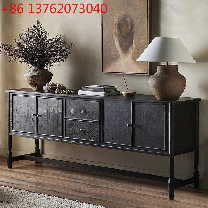 

American rural retro old solid wood dining side cabinet foyer entrance cabinet decorative cabinet