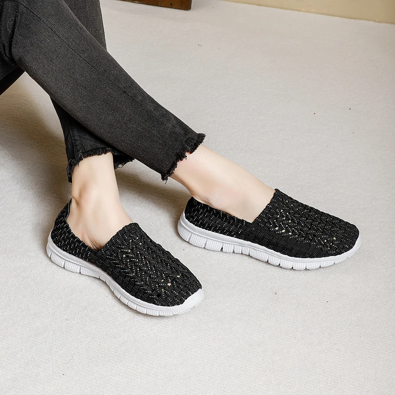

Casual Couple Breathable Male Woman Shoes Sneaker Fashion Women Shoes Slip on Summer Woven Loafers Women's Flats Style
