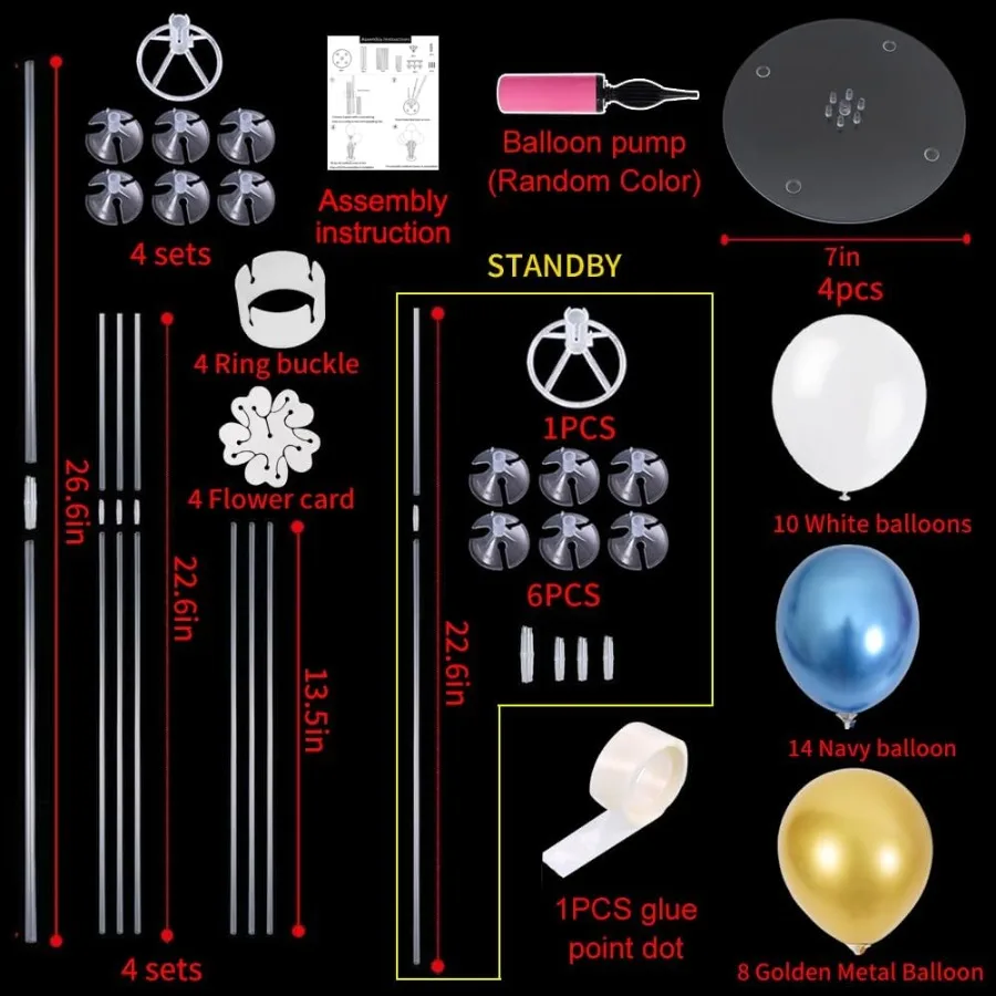 طقم حامل بالونات مكونة من 4 قطع مع بالونات قصاصات ذهبية زرقاء وبيضاء مثالية للاحتفالات أعياد الميلاد للعام الجديد 2025 Cl #2