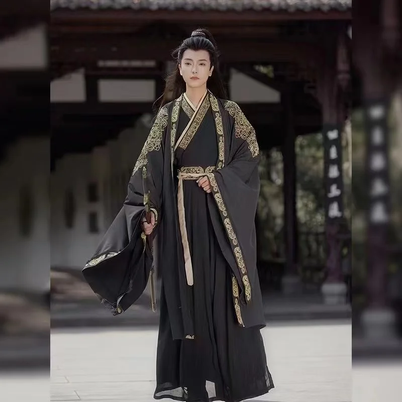 Vintage Stickerei Hanfu Kleid Set Herren Traditionelle Chinesische Weijin Periode Kostüm Nische Alte Königliche Hoheit Cosplay Kleidung