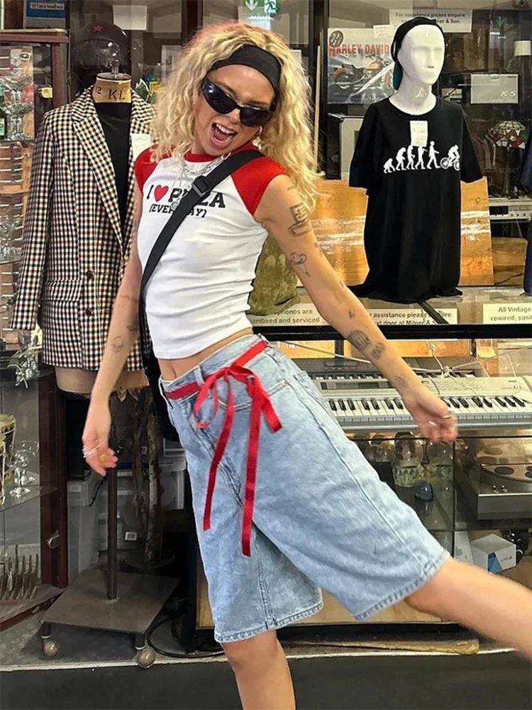 レディースピピザTシャツ,半袖トップス,ヴィンテージストリートウェア,サマースリムTシャツ,クロップトップ,美的服,y2k,2000s