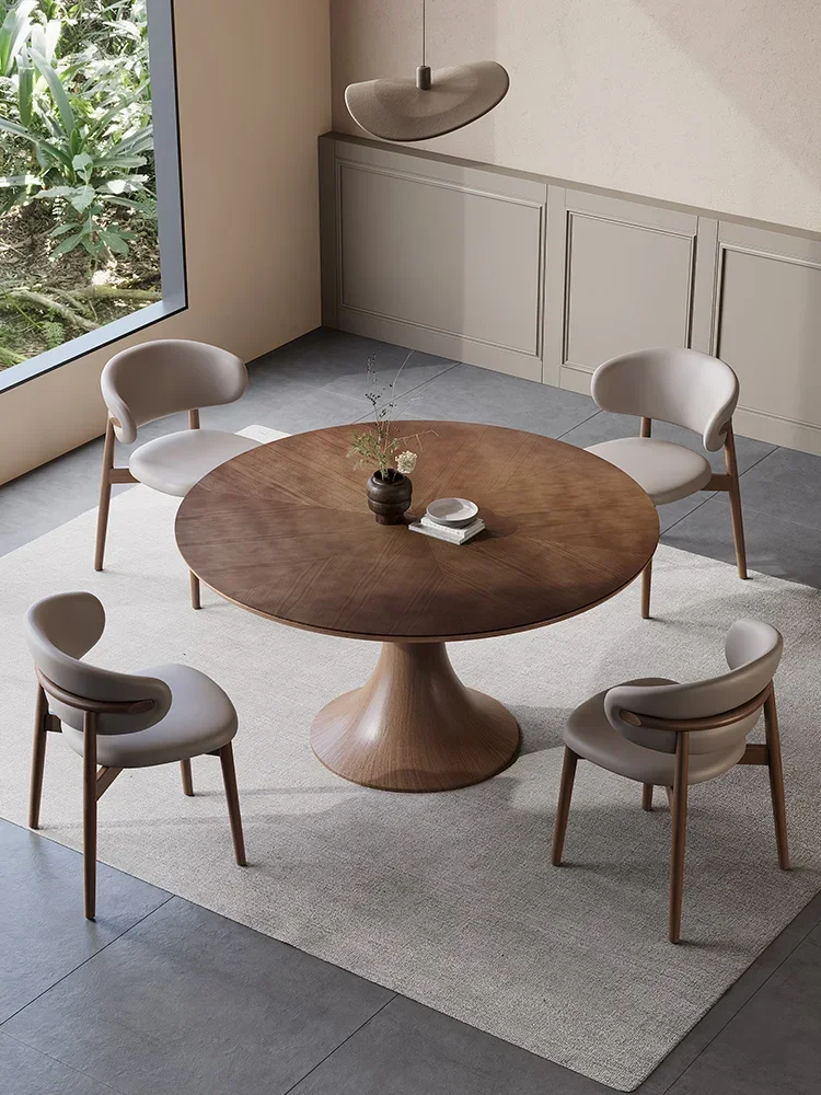 Retro Style Solid Wood round Customizable Dining Table Home Large round Table Dining Table and Chair