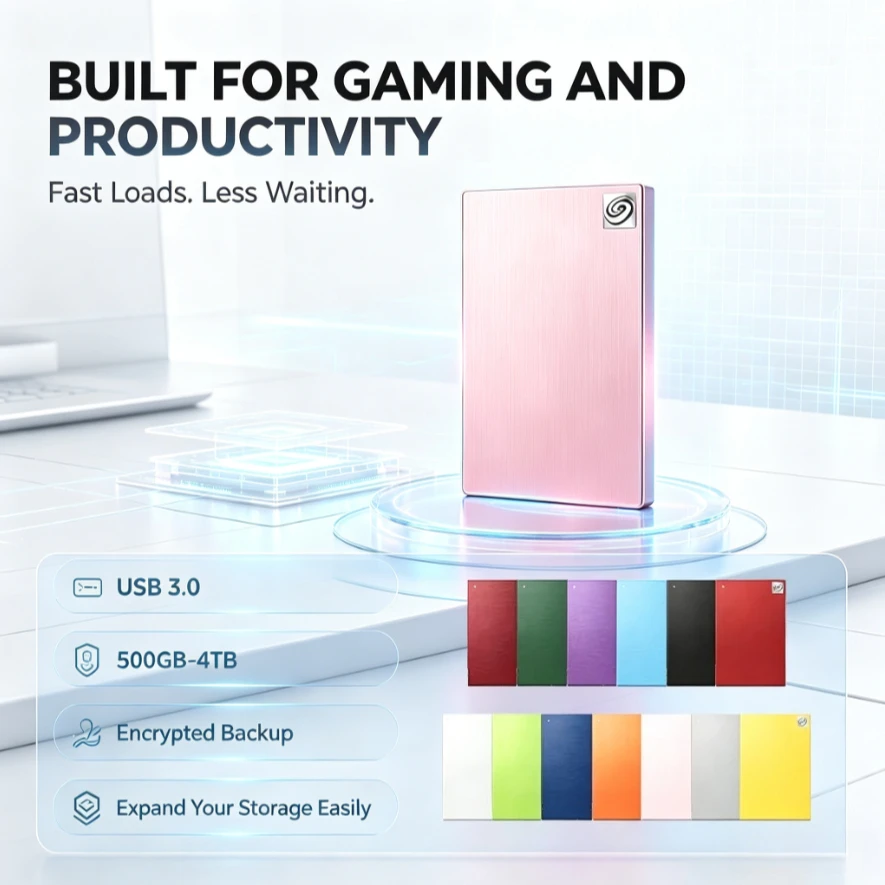 Portable External Hard Drive ArmyGreen Yellow Pink High Speed Expansion Storage Disk Compatible with Windows Laptop Data Backup