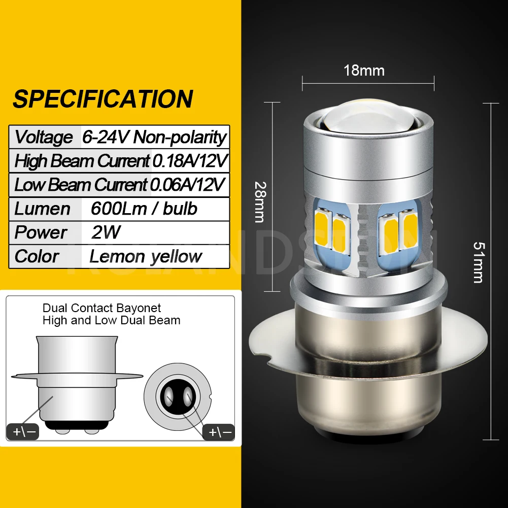 RUIANDSION P36D LED P45T BA20D H4 H6M P15D Motorcycle Headlight Bulb Moto White Yellow Hi/Lo Lamp for Scooter Moped ATV