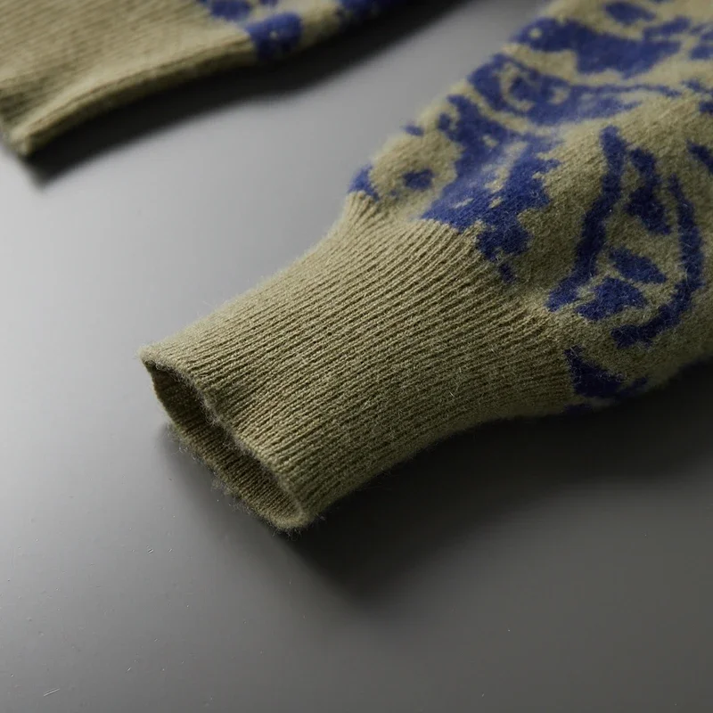 Suéter de punto de cachemira pura 100% para hombre, suéter grueso de Jacquard de estilo chino, Top, Sudadera con capucha informal holgada, nuevo estilo