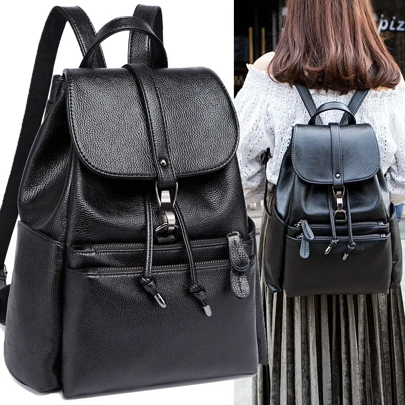  Ladies Large Capacity Soft Leather Backpack Fashionable Versatile Travel Bag 2024 New Arrival Commuter Style