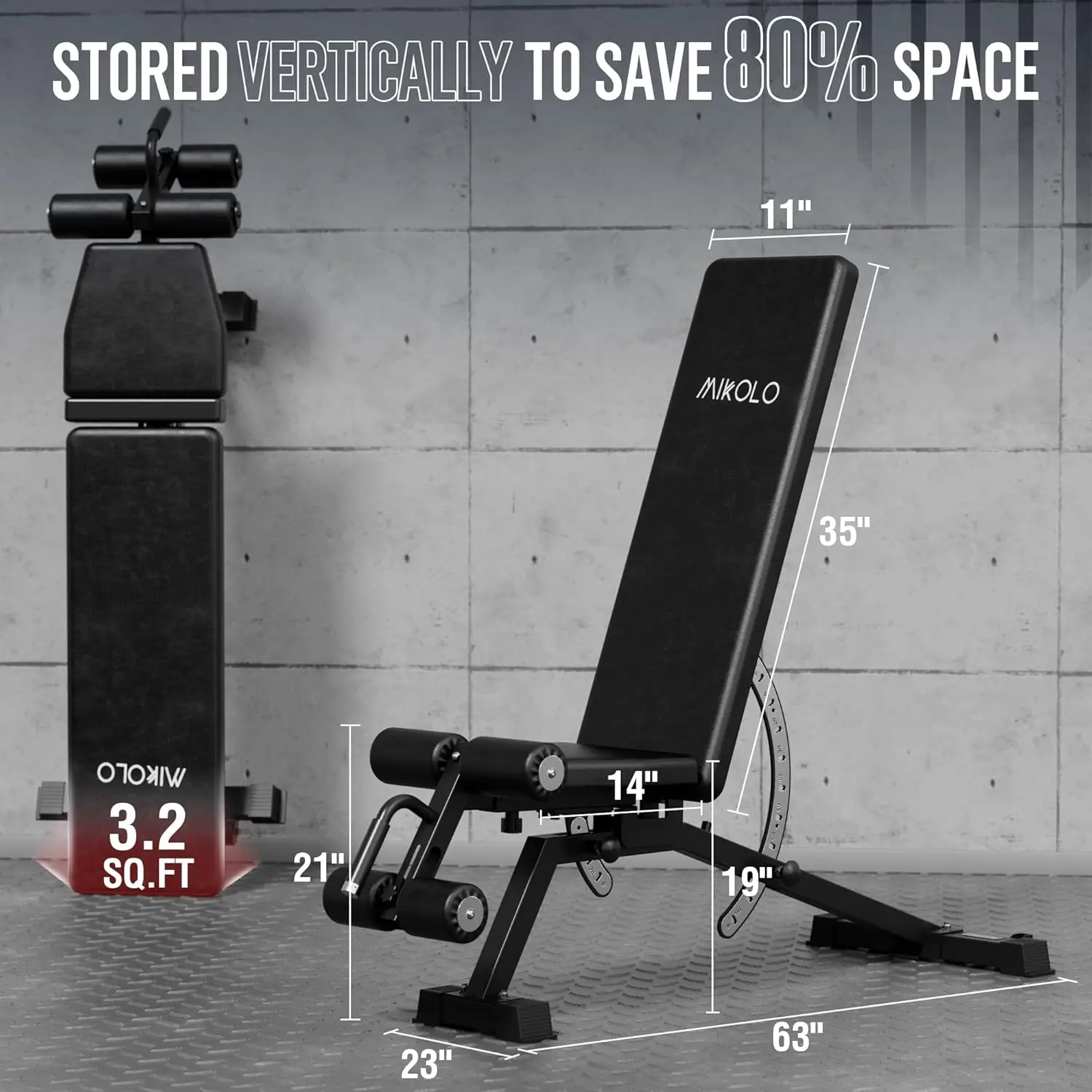Home Gym Weight Bench - Steel Material, Black Color, 1200LB Capacity, Adjustable, Detachable Leg Support, Space-Saving view 5