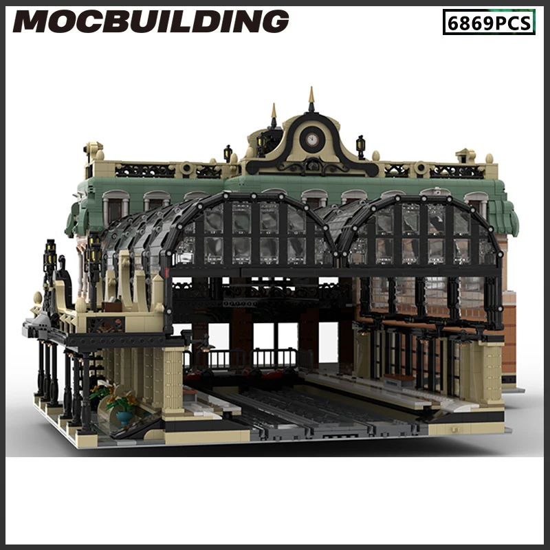 MOC Building Blocks Train Station Urban Architectural Landscape Transportation Streetscape Modular Model Bricks DIY Christmas