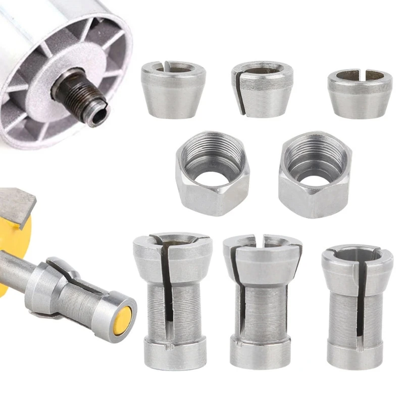 Lightweight 44g Trim Router Collet Adapter Conversion 8PCS Set 6mm 6.35mm 8mm Chuck Conversion Fit for Wood Carving Tool A2BB