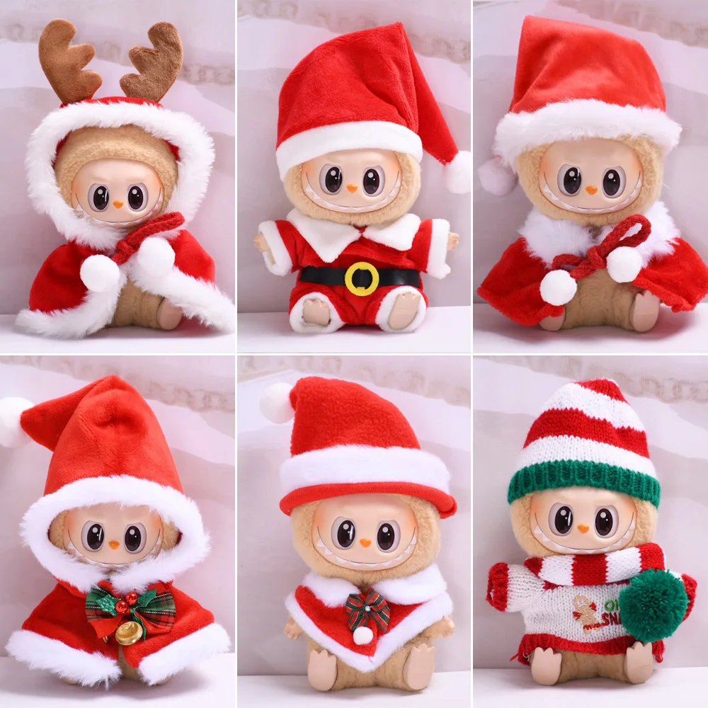 

For 17CM Labubu Doll Clothes Outfit Christmas Cape Clothes Dress Up Dolls Accessories Sitting Party New Year Christmas Gift Toys