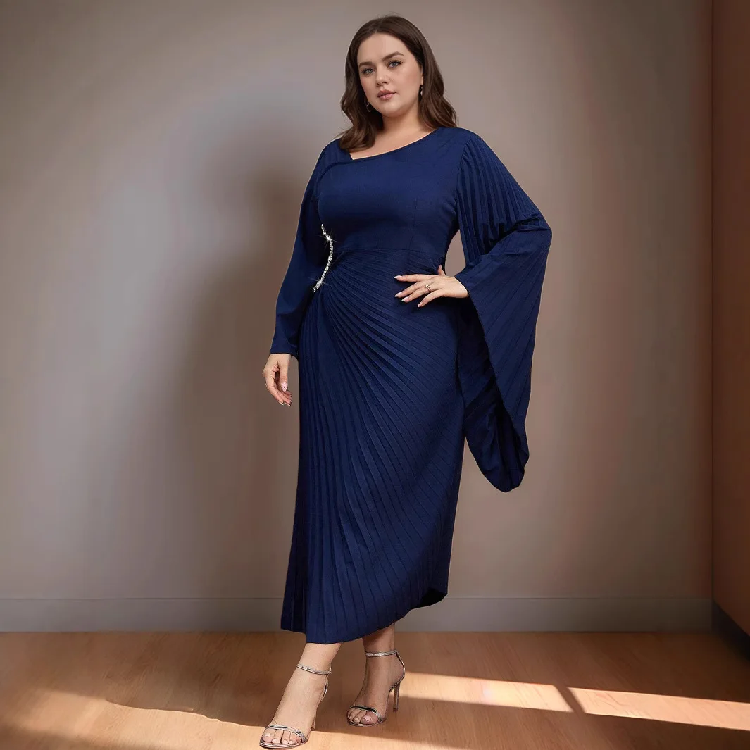 

Eid Mubarak Muslim Women Diamonds Maxi Dress Pleated Abayas Dubai Turkey Kaftan Ramadan Jalabiya Caftan Femme Party Dresses New