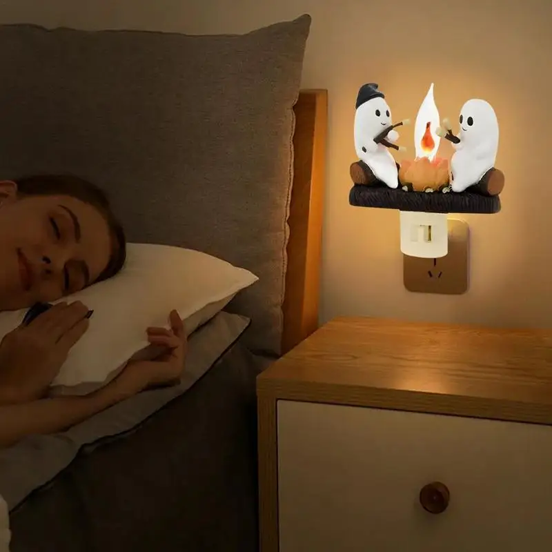 Veilleuses scintillantes de feu de camp d'Halloween, lumières de nuit d'intérieur pour chambre, fantôme, feu, crépuscule, 2024
