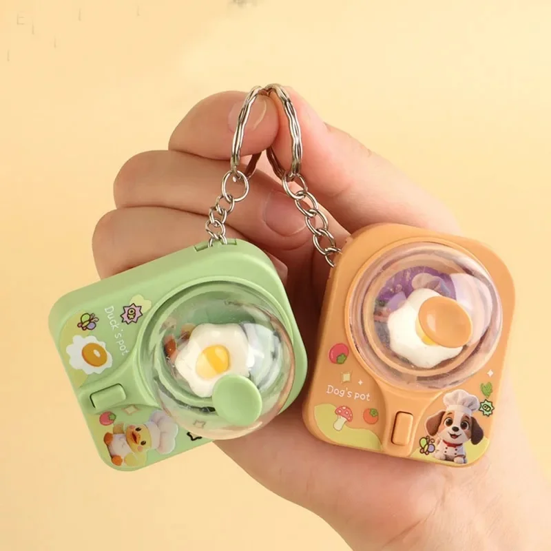 Mini Cartoon Frying Pan Keychain Cute Funny Decompression Bag Charm Creative Kitchen Themed Ornament for Backpack Purse Holiday