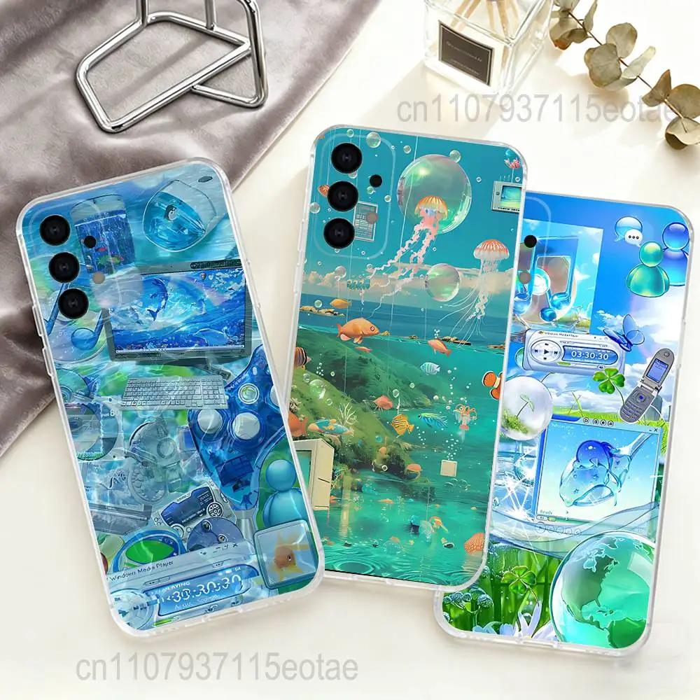 

ART Frutiger Aero Aqua Nostalgia Phone Case For Samsung S30,S25,S24,S23,S21,S22,S20,S10,5G,FE,lite,PIus,Ultra Transparent Cover