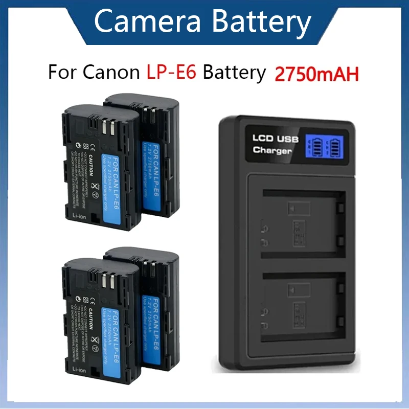 แบตเตอรี่กล้อง LPE6 LP-E6 7.2V 2750mAh สำหรับ Canon สำหรับ EOS 5D Mark II III 3 6D 7D 60D 60Da 70D 80D 90D DSLR สำหรับ5DS EOS