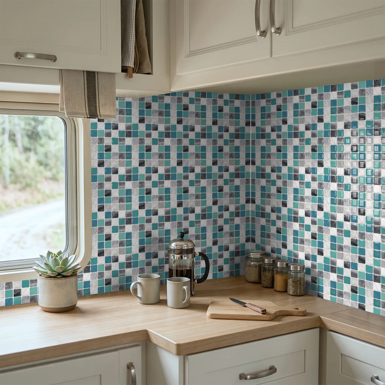6x6 inch blue mosaic 3D tile sticker, waterproof peel off adhesive bathroom kitchen sticker