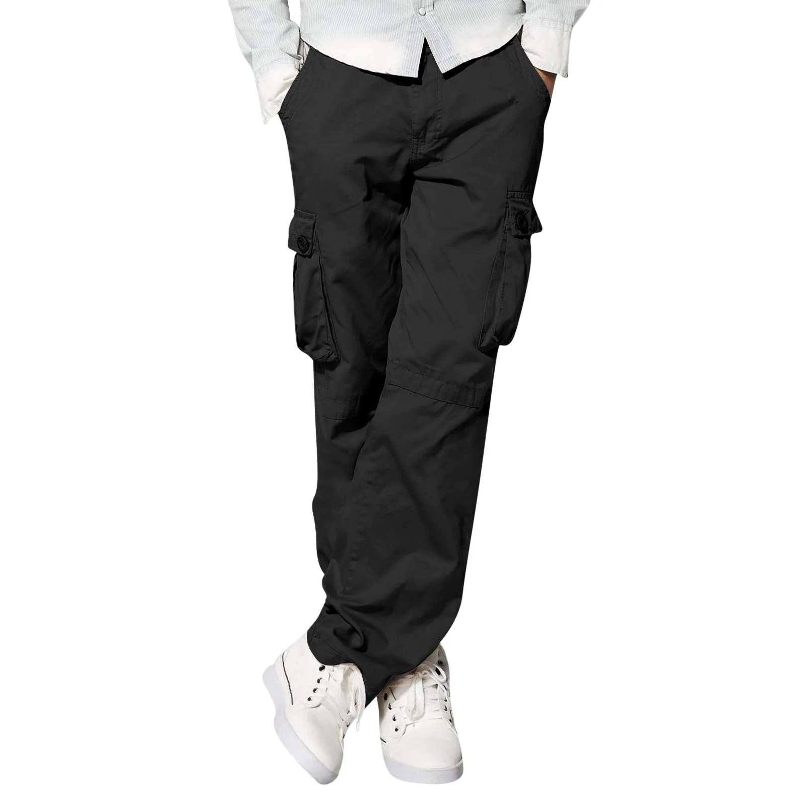 Mens Cargo Pants Casual Hiking Pants Skater High Street Trend Loose Work Pants Multi Pocket Combat Sports Skateboard Bottoms