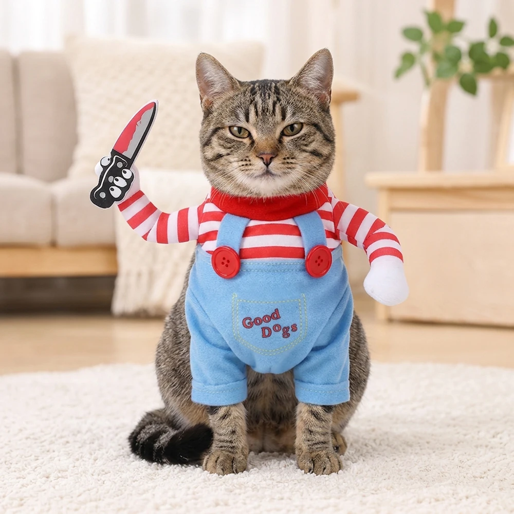 Lustiges Festival-Cosplay-Kostüm für Katzen, niedliches 3D-Design mit gefälschten Armen, Overall, Halloween-Party-Verkleidung für Kätzchen und kleine Hunde – Detail 12