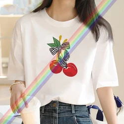 2024 Cherry Print Y2k T-shirt For Women's Summer Oversized Ladies Short Sleeved Tees Clothing Loose Pure 100% Cotton Soft Tops