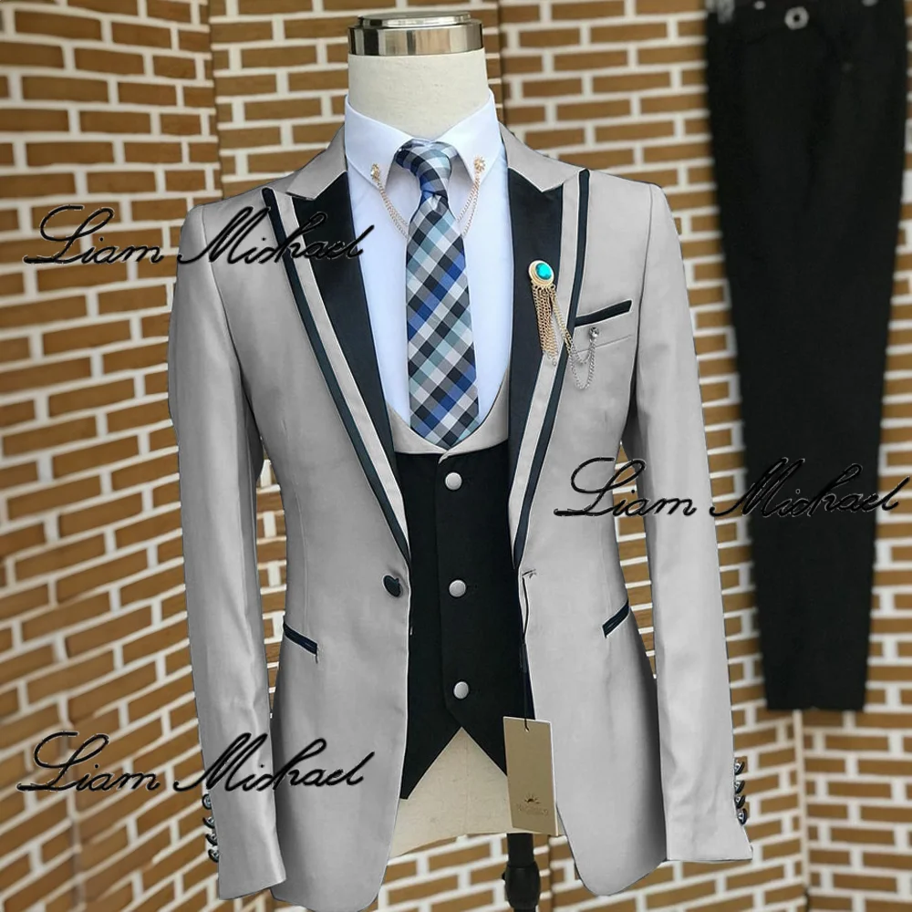 Beige Men's Suit Wedding Groom 3 Piece Tuxedo Suit Fashionable Design Jacket Pants Vest Party Men's Custom Dress