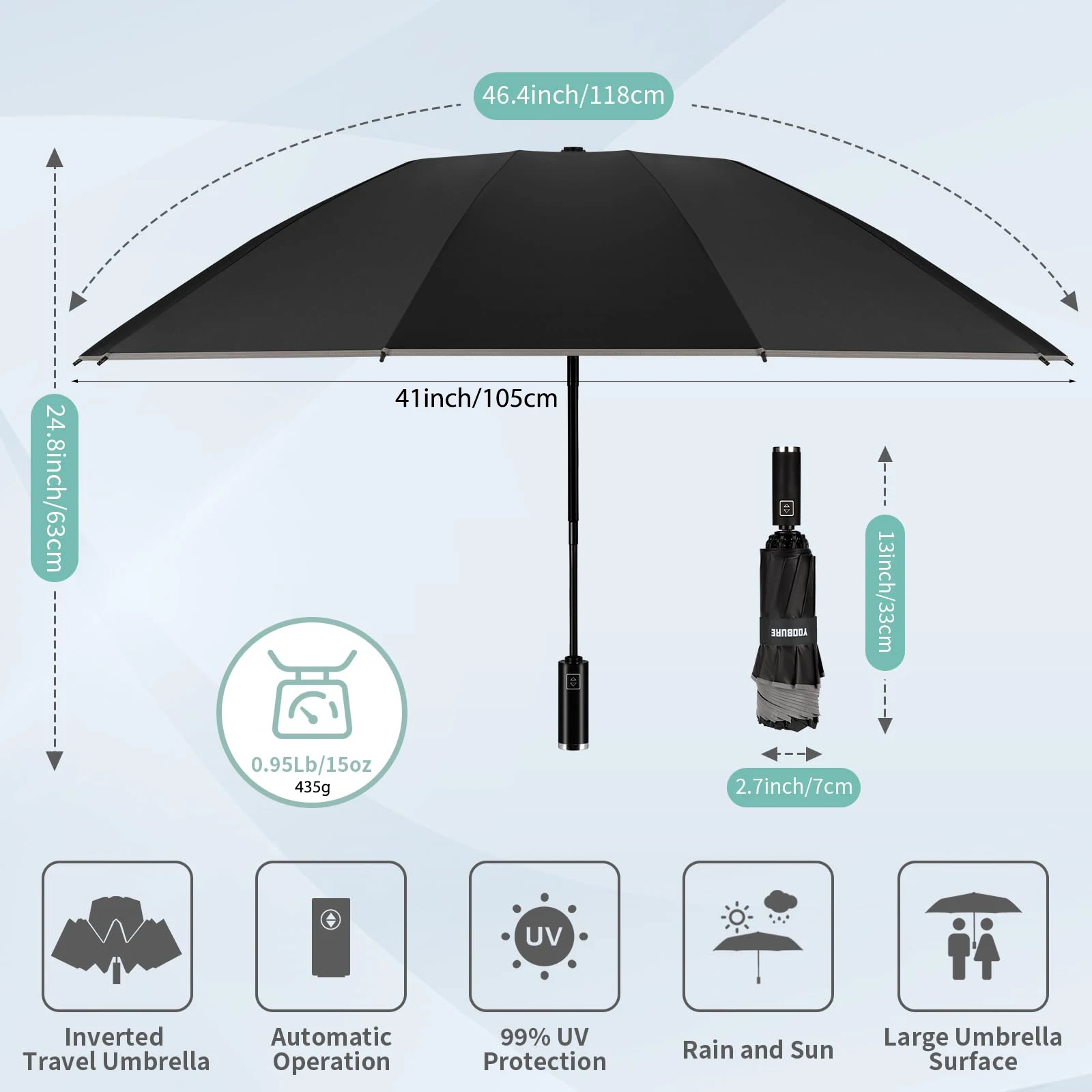 10 Ribs Inverted Automatic Umbrella for Rain Windproof Umbrella with Reflective Strip Fold Sun Compact UV Umbrella for Women Men