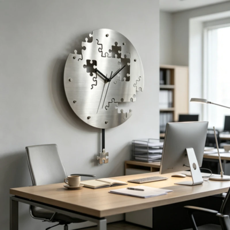 Bauhaus Silent Wall Clock with Pendulum Premium Stainless Steel Art Clock Creative Wall Decor for Living Room Home Timepiece