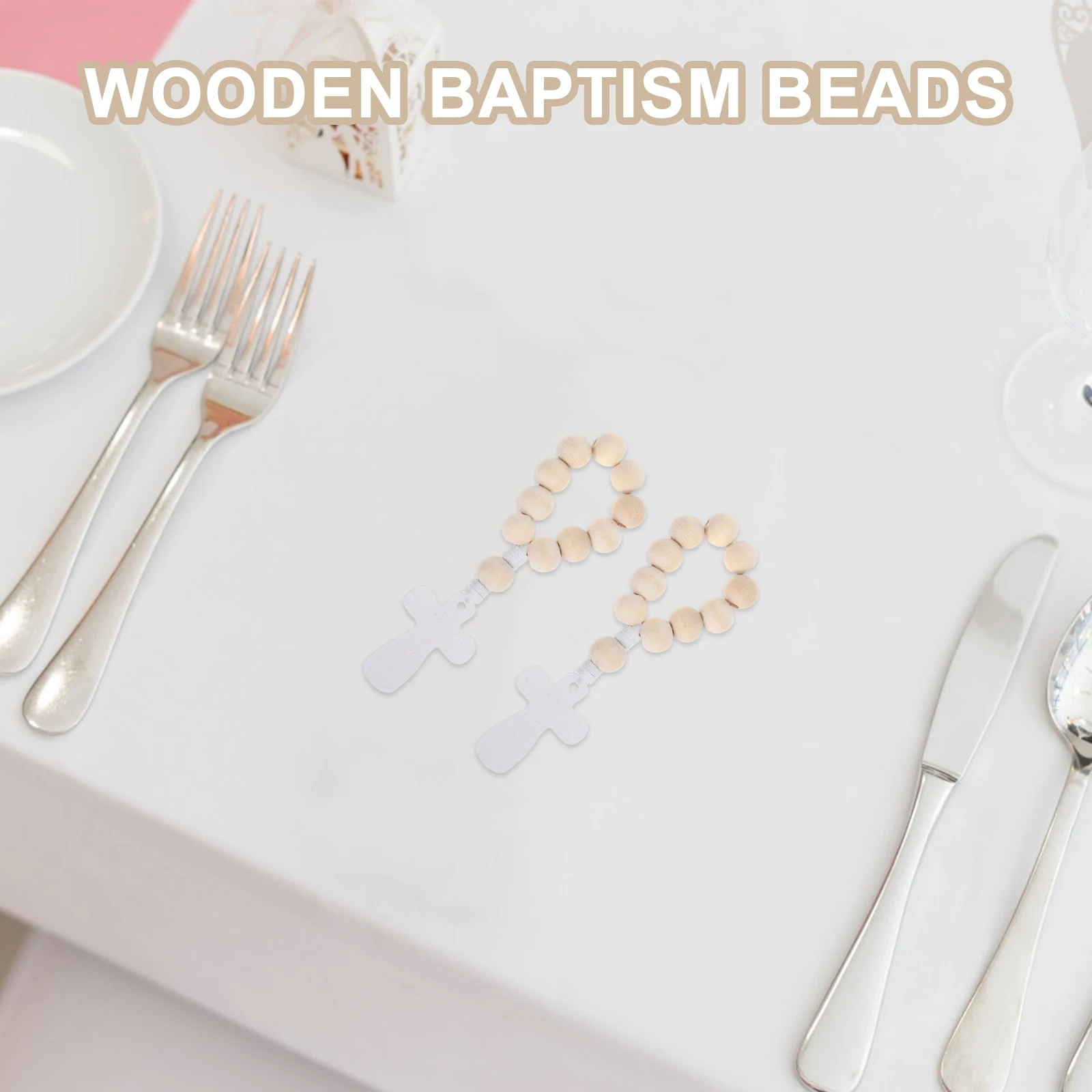 

10 Sets Wooden Baptism Rosary Smooth Polished Wood Beads Crucifix Pendant Organza Pouch Baptism First Communion Confirmation